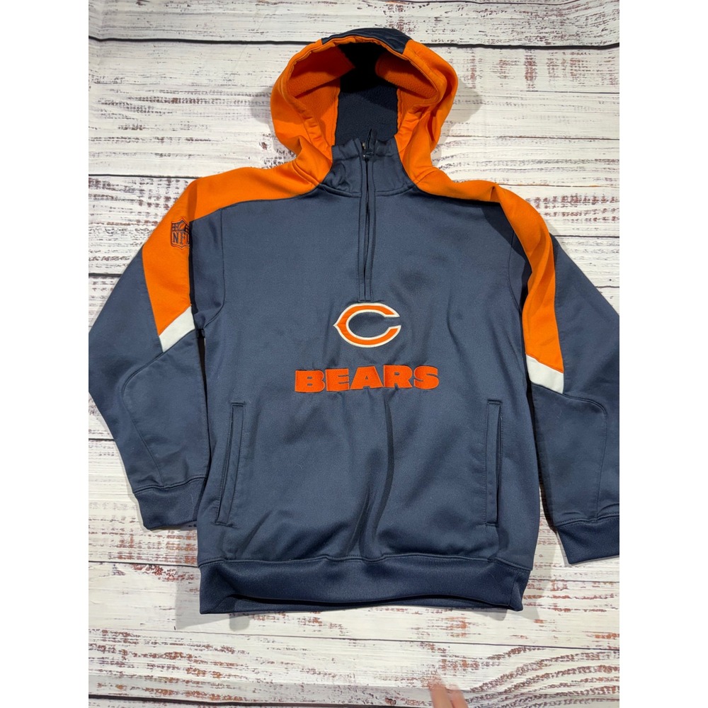 NFL Team Apparel Chicago Bears Youth Medium 10/12 Quarter Zip Hoodie Navy Orange